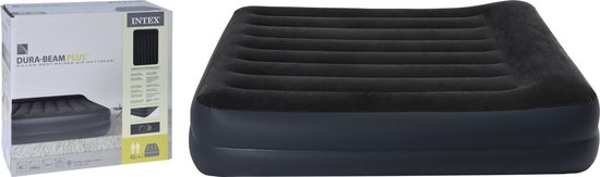 Intex Dura-Beam Plus luchtbed in donkergrijs met 42 cm hoogte. Met ingebouwde pomp.