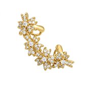 Goudkleurige ear cuff dames bloemen design oorbellen zonder gaatjes met strass details oor sieraad ear cuff goudkleurig bloemmotief statement oorbel voor bovenoor