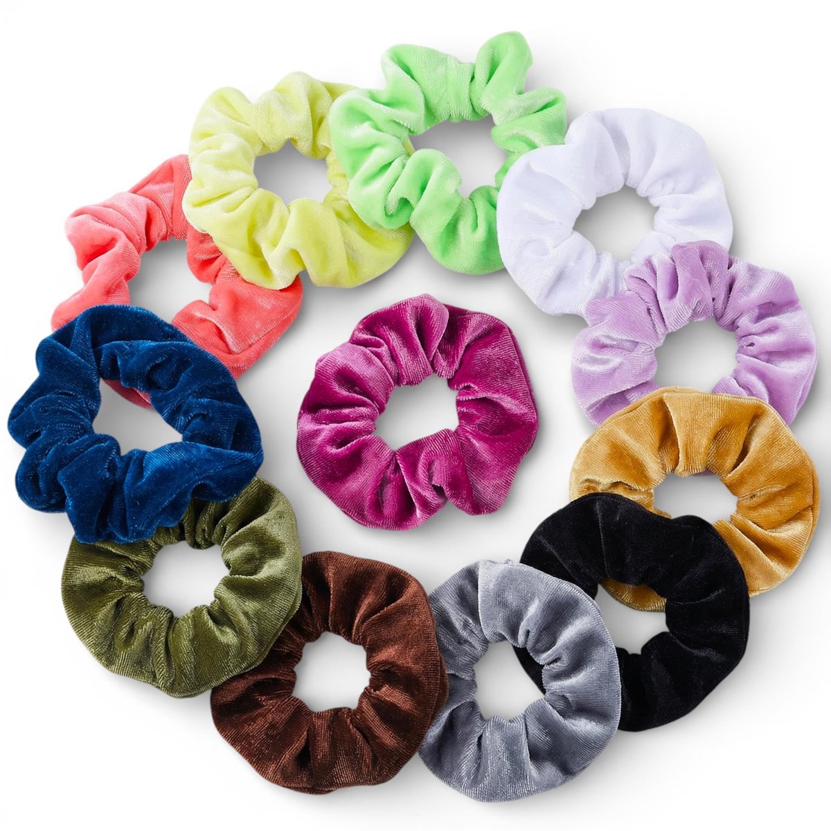 Dailygoods- Haarelastiekjes set van 12 - Fluwelen Scrunchies - Zachte Haarbanden - Elastisch en Haarvriendelijk - Trendy Kleuren - Geschikt voor Alle Haartypes
