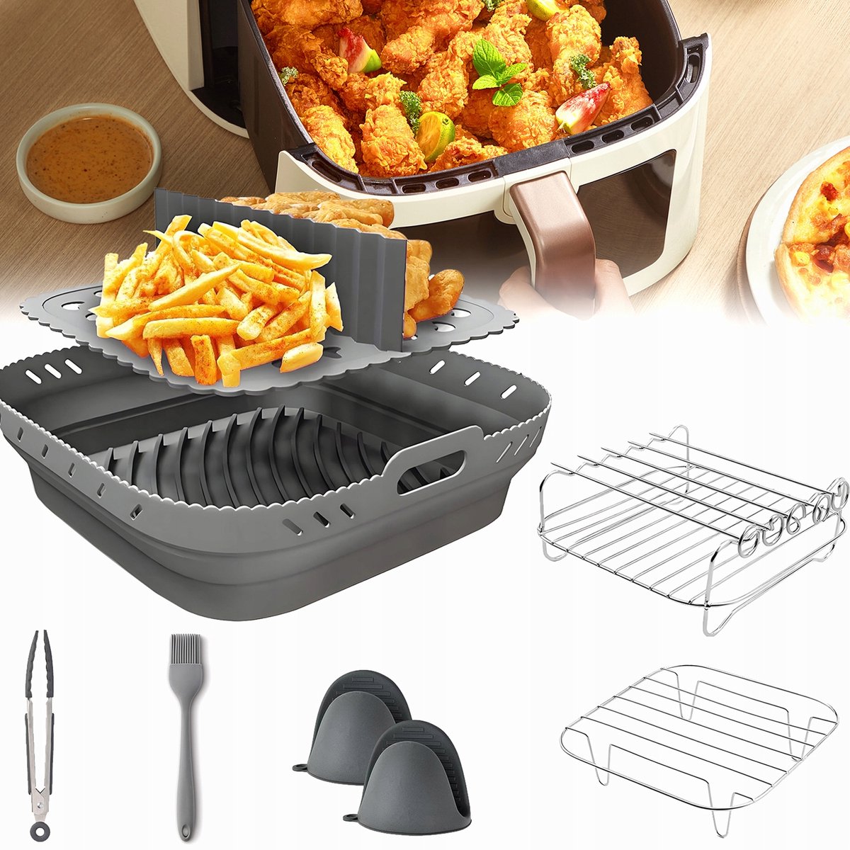 Siliconen Airfryer Inzetstuk met Scheidingswand - 21x21x8 cm