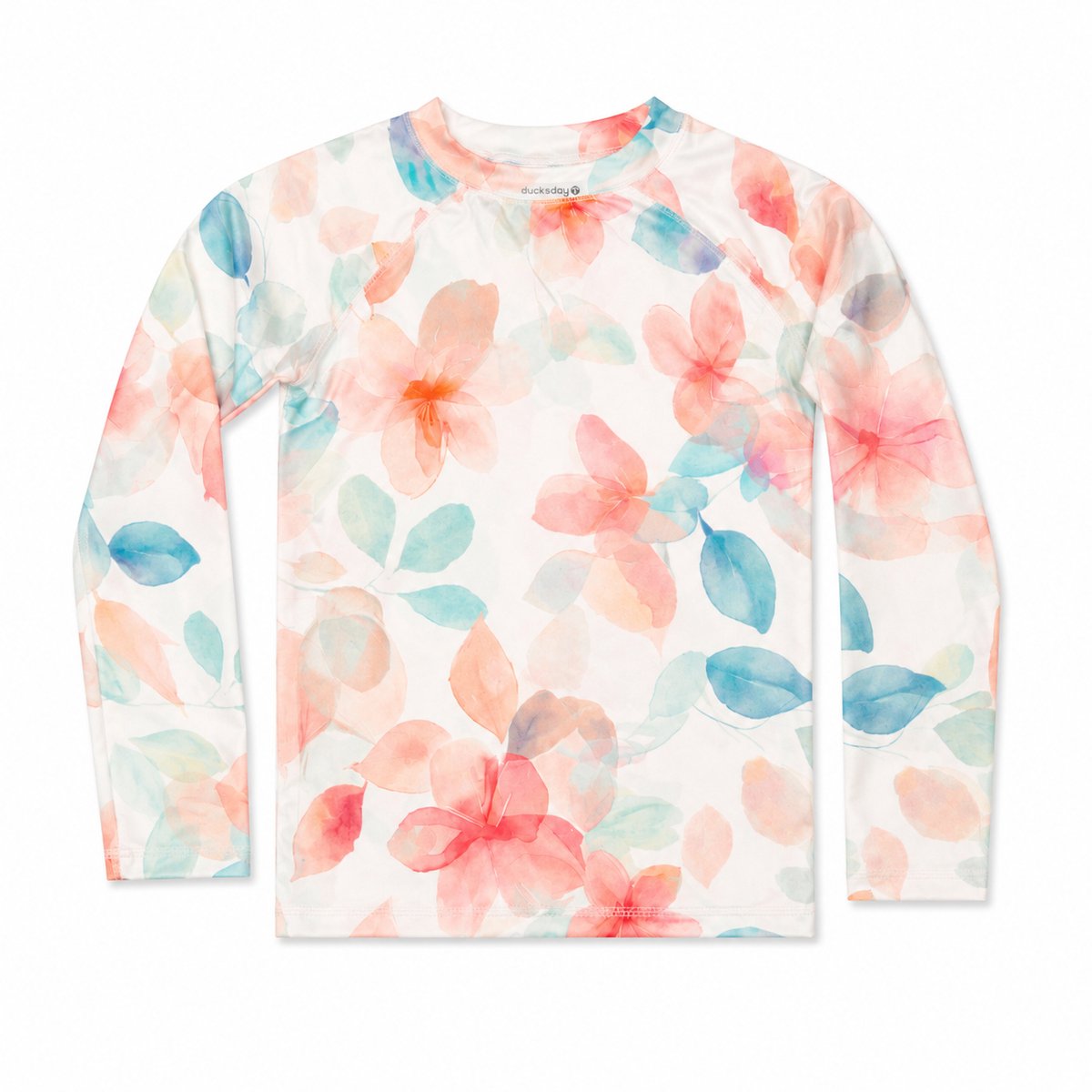 Ducksday - UV-Zwemshirt voor kinderen - UV-werend UPF50+ - Rashguard met Lange mouwen - meisje - Bliss - Bloemen pastel - maat 12 jaar