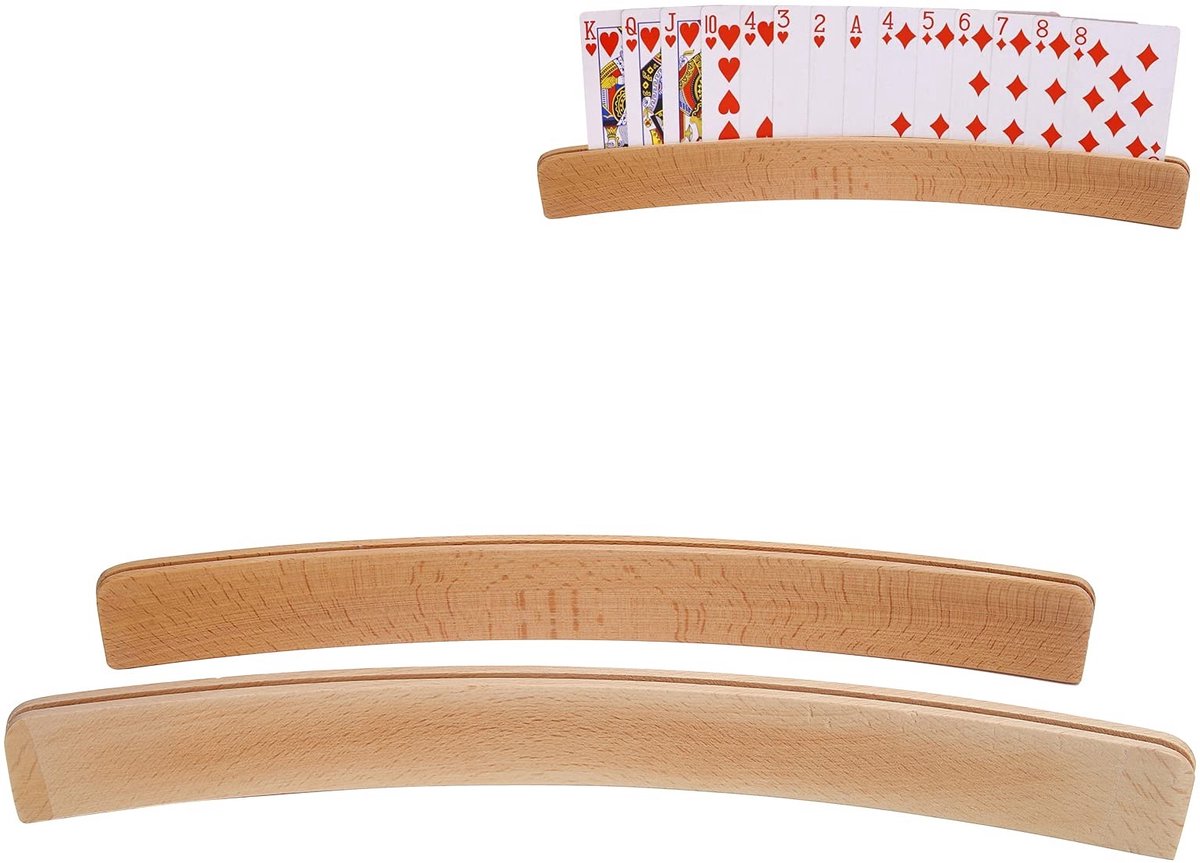 Dailygoods- Speelkaartendeur Gebogen - Houten Speelkaarthouder - 2 Stuks - Ergonomisch Ontwerp - Pokerrek voor Kinderen - 33,5 x 3,5 cm