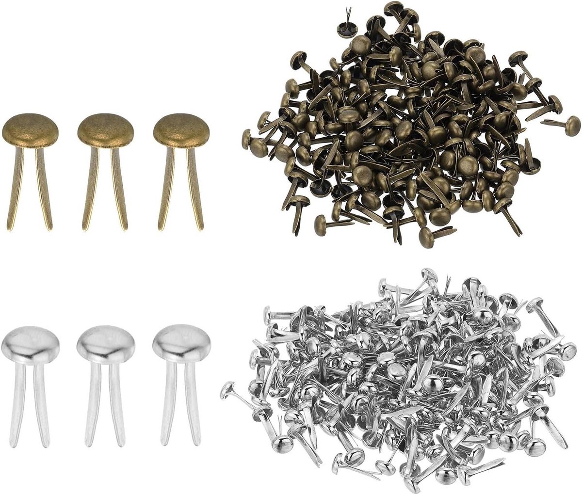Mini Brads - Bevestigingsmiddelen - Papier Knutselen - Metalen Constructie - 1000 Stuks - Brons/Zilver