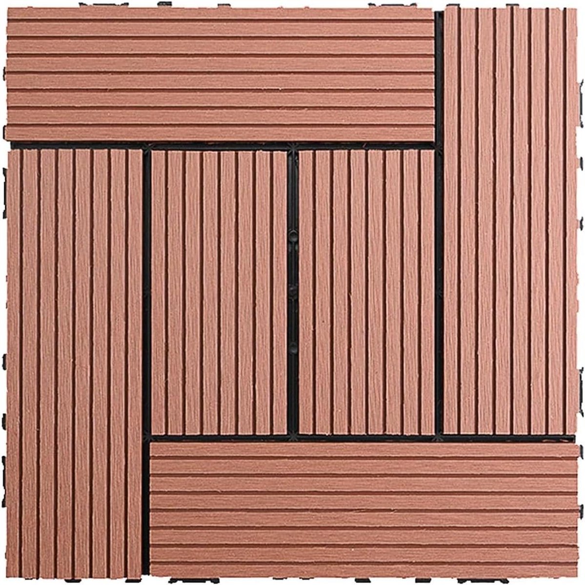 Buiten vloertegels - Terrastegels kunststof - Tuin opknappen - Duurzaam kunststof hout - 30x30 cm - Mahonie