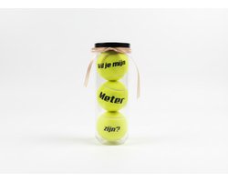 Hip met Pit Creaties Meter Vraag - Tennis/Padelballen Set - Wil je mijn Meter zijn? - 3 Ballen met Tekst - Inclusief 3 Houders