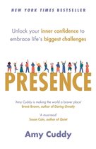 De cover van het boek 'PRESENCE' van Amy Cuddy, met tekst 'Unlock your inner confidence' en een rij van diverse personen met opgeheven armen.