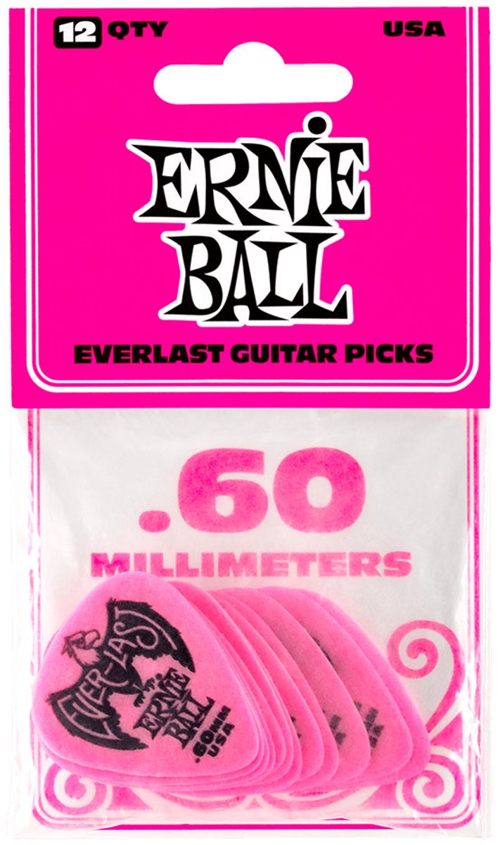 Ernie Ball Plectrums - Everlast - Roze 0.60mm 12 stuks