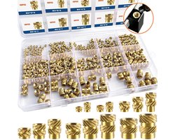 OUYLAF 400 stuks - Schroefdraad insert - schroevenset - M2 M2.5 M3 M4 M5 M6 combinatieset - 3D printer accessoires - 3d printer accessories - moer - Messing - thermohardende inzetstukken - Inzetstukken