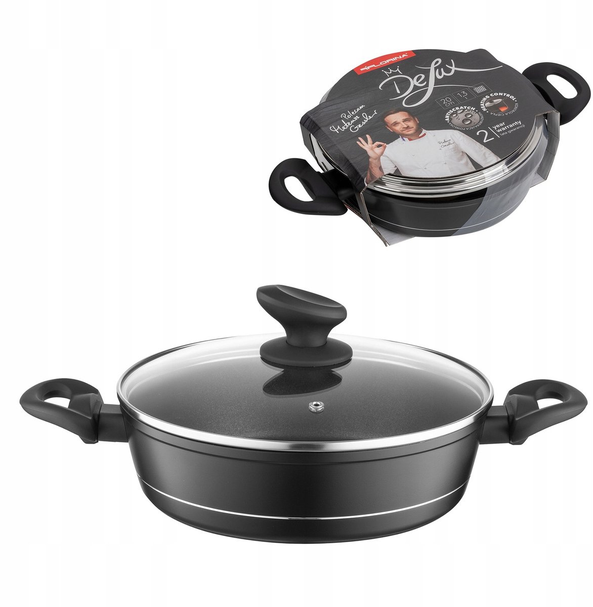 Florina Delux Lage Pan 20cm Zwart - Aluminium & Inductie
