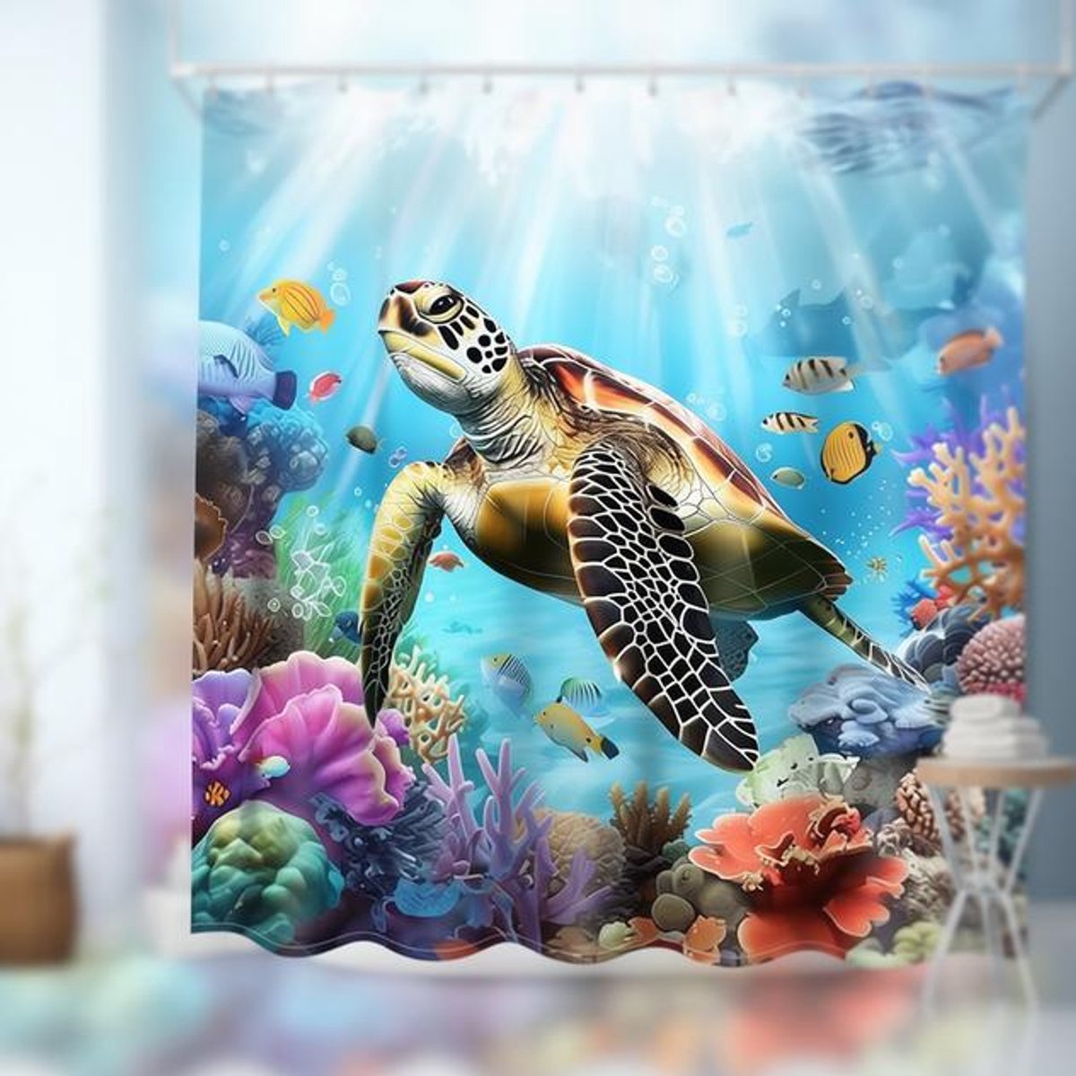 Maison Elara Waterdicht Douchegordijn met 3D Oceaanprint - 180x200 cm