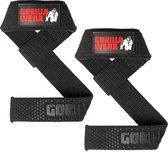 Zwarte lifting straps met sterke padding, maximale grip en GORILLA WEAR logo.