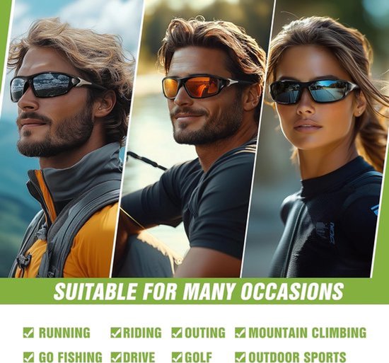 Deze set van 3 gepolariseerde sportzonnebrillen voor heren biedt UV400-bescherming en is perfect voor fietsen, vissen en autorijden. — afbeelding 5