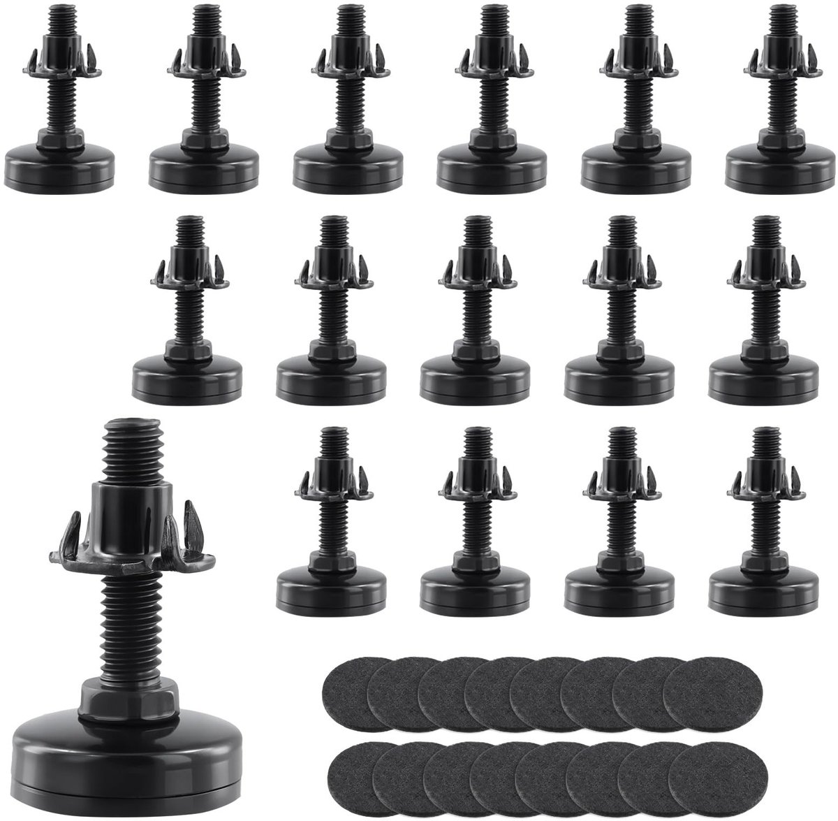 Dailygoods- Meubelpoten Verstelbaar - Meubelverhoger 3/8"-16 Draads - Set van 16 Stuks - Koolstofstaal - Zwart - Duurzame Constructie - Meubelverhogers