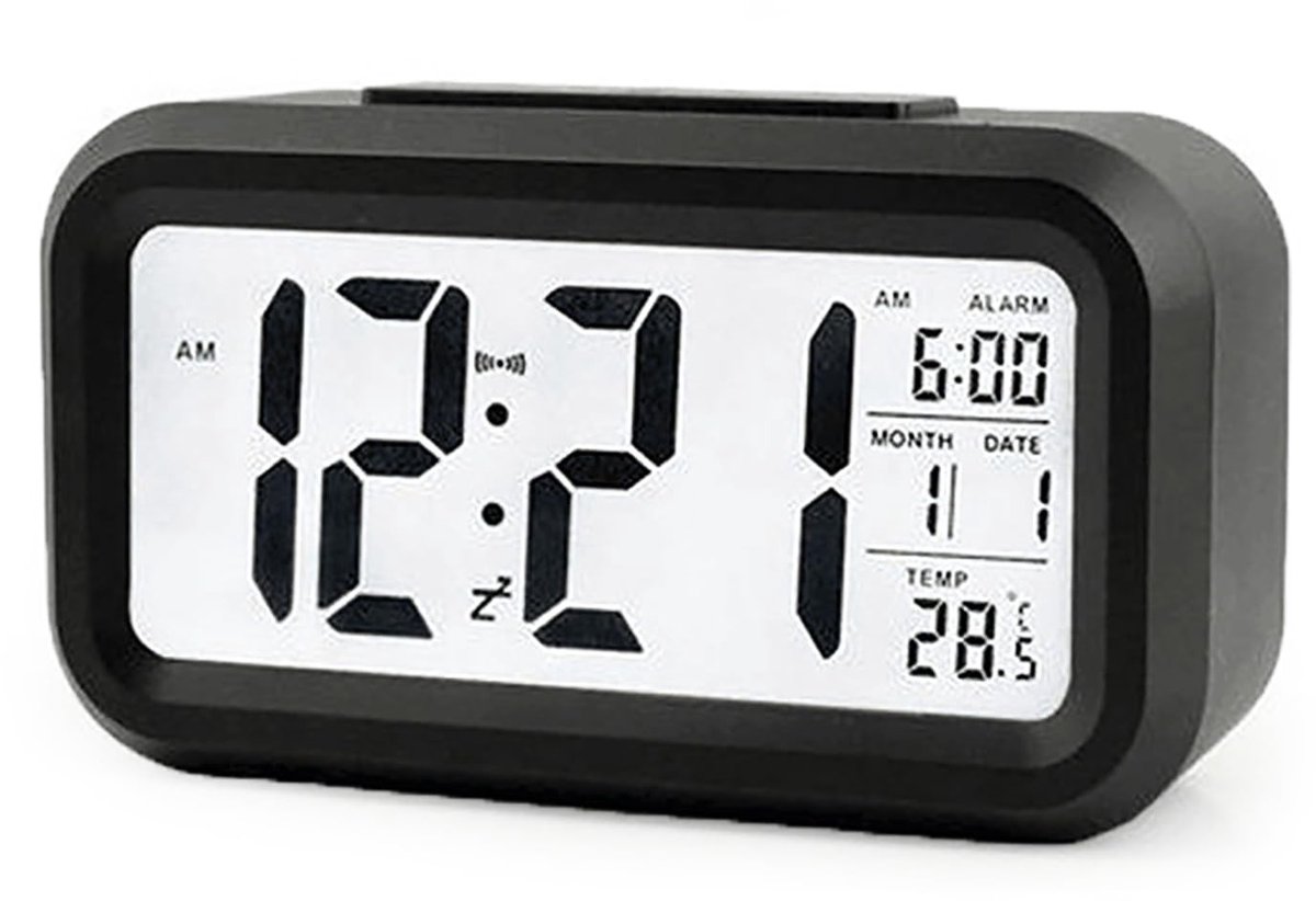 Dailygoods- Wekker Digitale LCD - Achtergrondverlichting - Temperatuurweergave - Datumkalender - Hoogwaardig ABS - Compact 13,6x7x4,6 cm - Klok