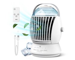 Vulpes Goods® Tech – Mini Airco ELITE – Mobiele Luchtkoeler met Afstandsbediening – Aircooler 6in1 – 3 luchtbevochtigingsstanden met Swingfunctie – 3 windsnelheden – 100% Anti-lek – Incl. kabel & adapter meegeleverd – Thuis & Kantoor