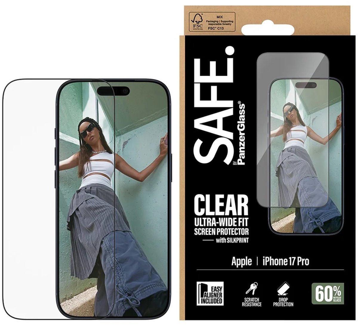 SAFE by PanzerGlass Ultra-Wide Fit Screenprotector met EasyAligner geschikt voor Apple iPhone 17 Pro