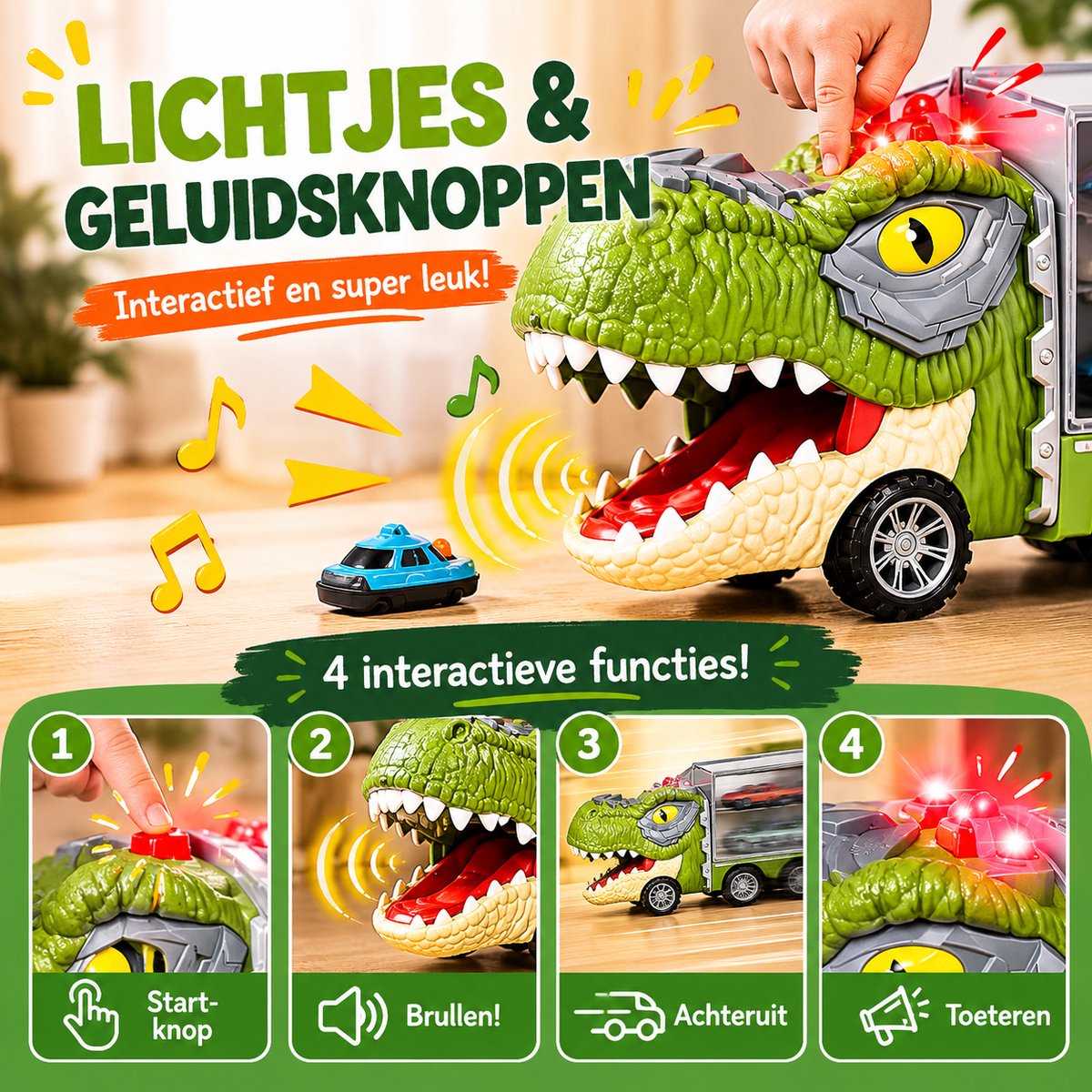 Dinosaurus Speelgoed Truck - Met 6 Extra Speelgoedauto's - Dino - Auto Speelgoed - Jongens Speelgoed - Meisjes Speelgoed - Speelgoed 3 Jaar - Speelgoed 4 Jaar - Speelgoed 5 Jaar - Kinderspeelgoed - Dinosaurus - Speelgoed Autos Jongens — afbeelding 6