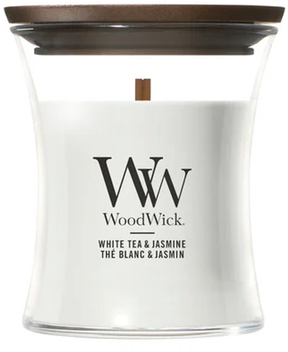 WoodWick Geurkaars Mini Candle - White Tea & Jasmine - 20 branduren - 85gr - 8 cm / ø 7 cm