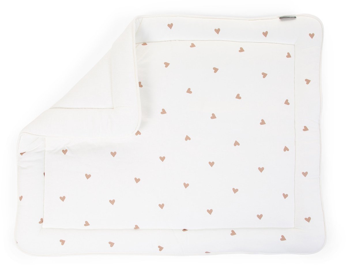 Childhome Boxkleed 75x95 cm – Tetra hartjes – Lichtblauw – Dubbelzijdig – Oeko-Tex – Parklegger & Speelmat