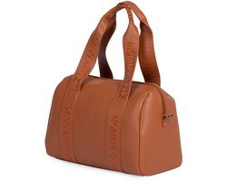 Childhome Mommy Club Luiertas van Vegan Leer - Compacte Verzorgingstas van 22 Liter - 3 Elastische Vakken en Geïsoleerd Zakje - Inclusief Verschoningsmatje en Wandelwagenhaken - Signature Design - 38 x 21 x 27 cm - Bruin