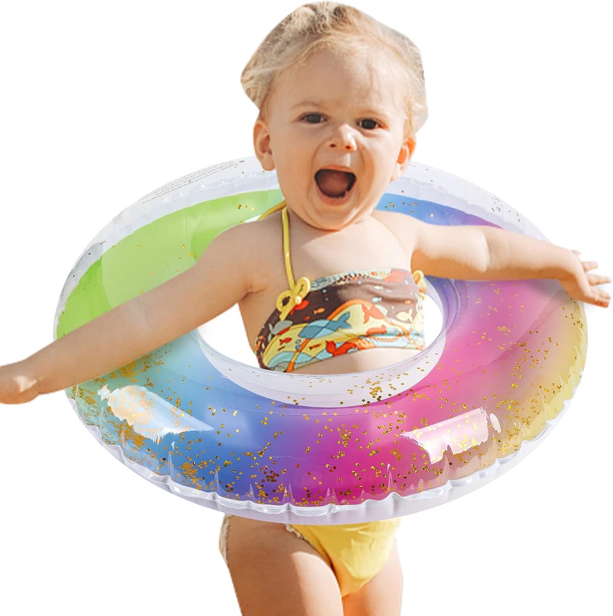Set van 2 Regenboog Glitter Zwemringen 60 cm – Kleurrijk, Extra Dik en Lekkagebestendig, Geschikt voor Kinderen – foto 5