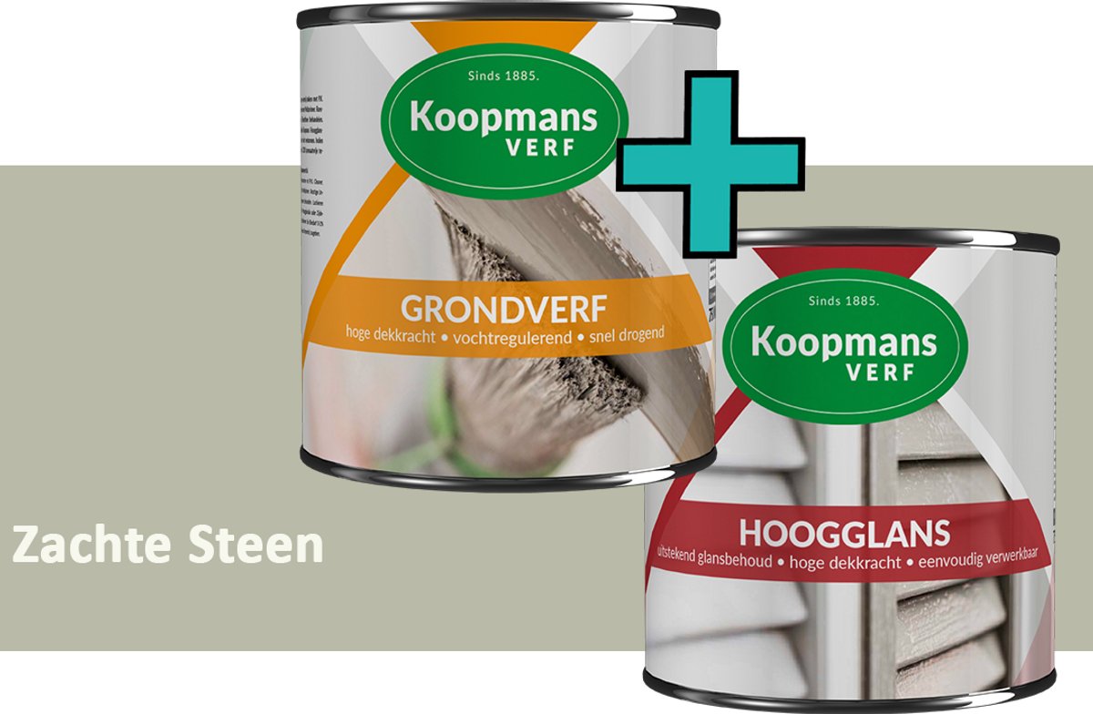 Koopmans Grondverf en Hoogglans Lakverf - set geschikt voor hout en metaal – Zachte Steen – 2x – 2,5 l