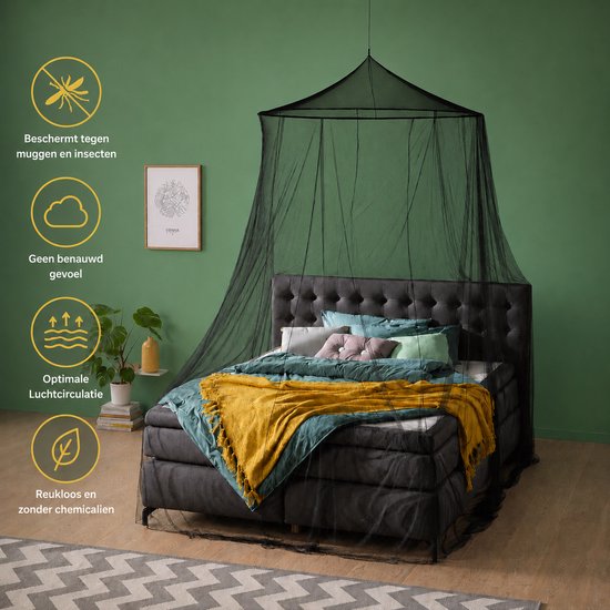 Zavelo Moustiquaire Grande avec Anneau de Tension Extra Large Zwart - XXL Double Moustiquaire - Moustiquaire 2 personnes - Moustiquaire de Voyage Ronde - Moustiquaire avec Sac de Voyage et Cordon de Suspension