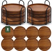 Nolad - Onderzetters - Onderzetters voor glazen - 8 stuks - Incl. 2x houder - Antislip - Hout