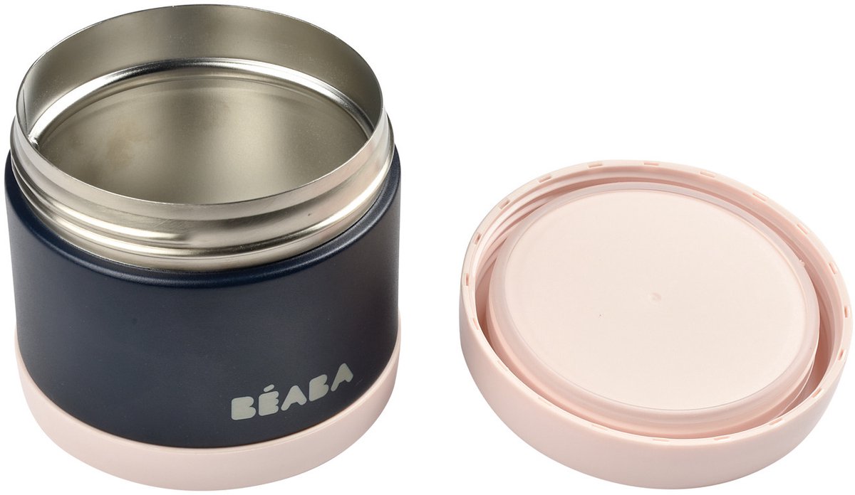 Béaba Thermo-Portie - Thermosfles & Geïsoleerd Potje - RVS - 500 ml - Lekvrij & Duurzaam - Roze/Blauw