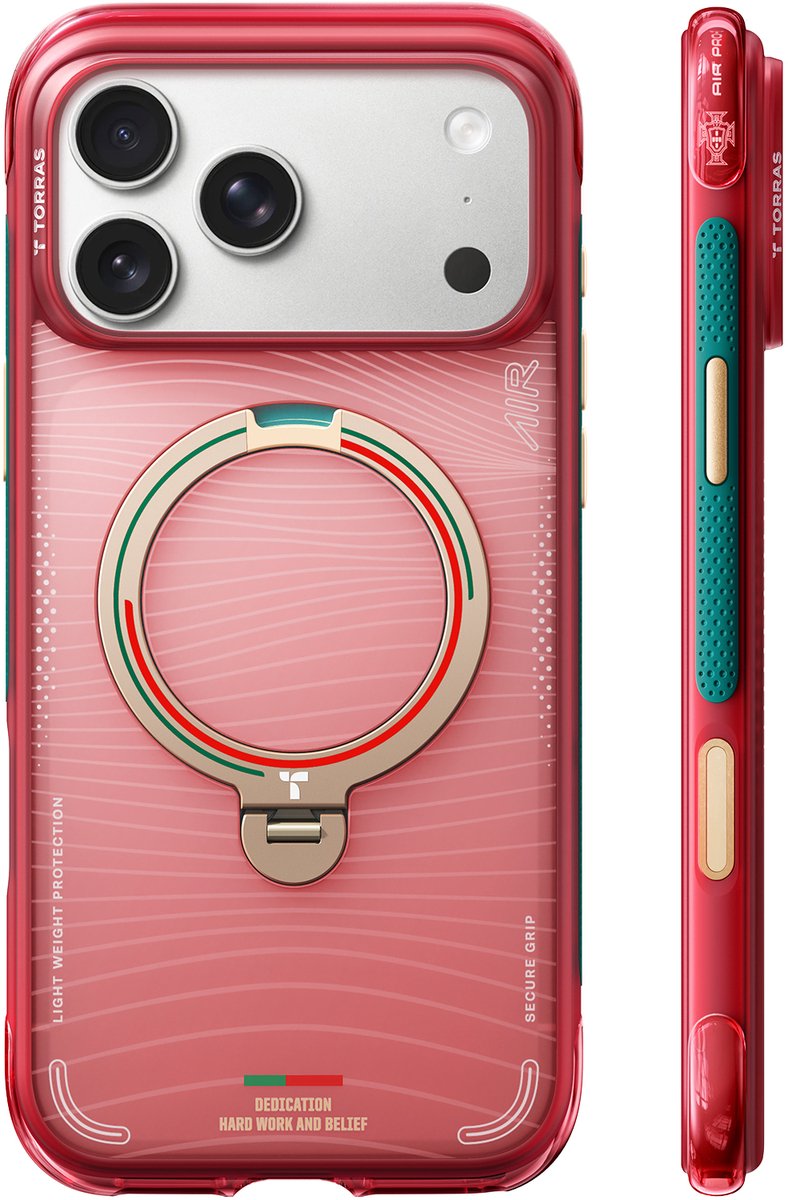 TORRAS x World Cup Limited Edition Hoes voor iPhone 17 Pro-Compatibel met MagSafe - 360° Draaibare Magnetische Standaard - Back Cover Kickstand Ring- Hoek luchtkussen-Rood