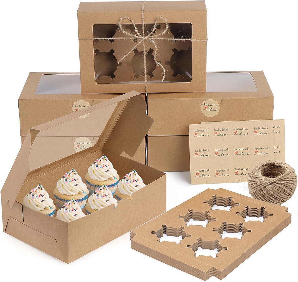 Cupcakedoosje - 30.5 x 14 x 6.3 cm - Roze - Met Tray en Venster - Gebaksdoos - Perfect Voor Cupcakes, Desserts en Meer - 25 stuks - Cupcakedozen - van Imperatoris