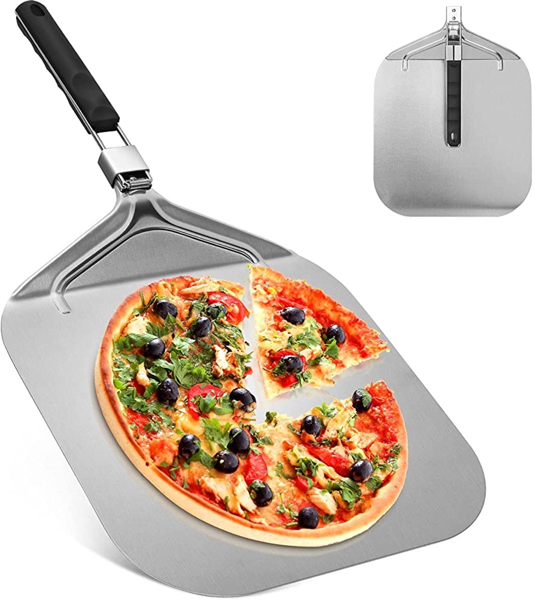 Opvouwbare Pizzaschep - Pizzaschep - Keukengereedschap & Gadgets - Kookgerei - Met Opvouwbaar Handvat - Geschikt voor Oven en Kaasbakken - Zilver