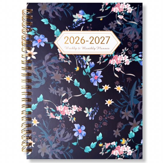 Feiy Flowers Agenda - 2026-2027 - A5 formaat Schoolagenda - Spiraal - 1 week op 2 pagina's - Harde kaft - Met Elastiek