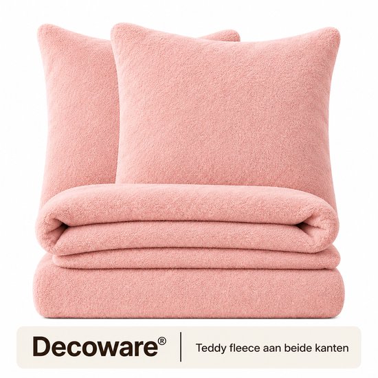 Decoware teddy fleece dekbedovertrek - licht roze - eenpersoons - 140x220 cm - 60x70 cm - kussensloop
