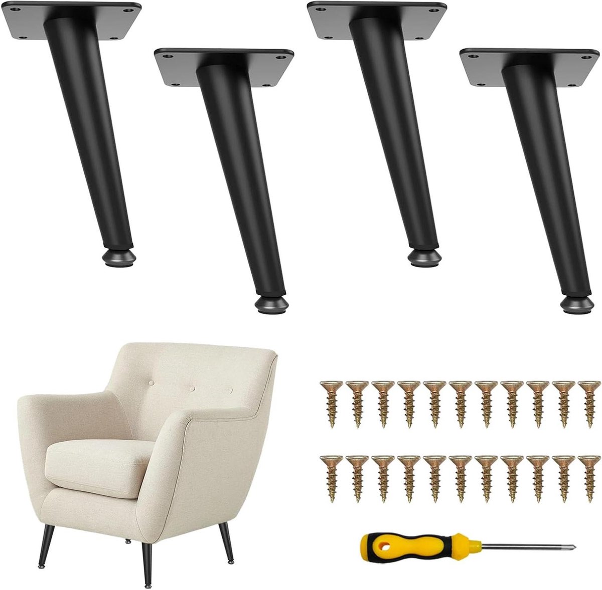 Schuine tafelpoten - Meubelpoten metaal - Meubels upgraden - Set van 4 - 155-405 cm - Zwart