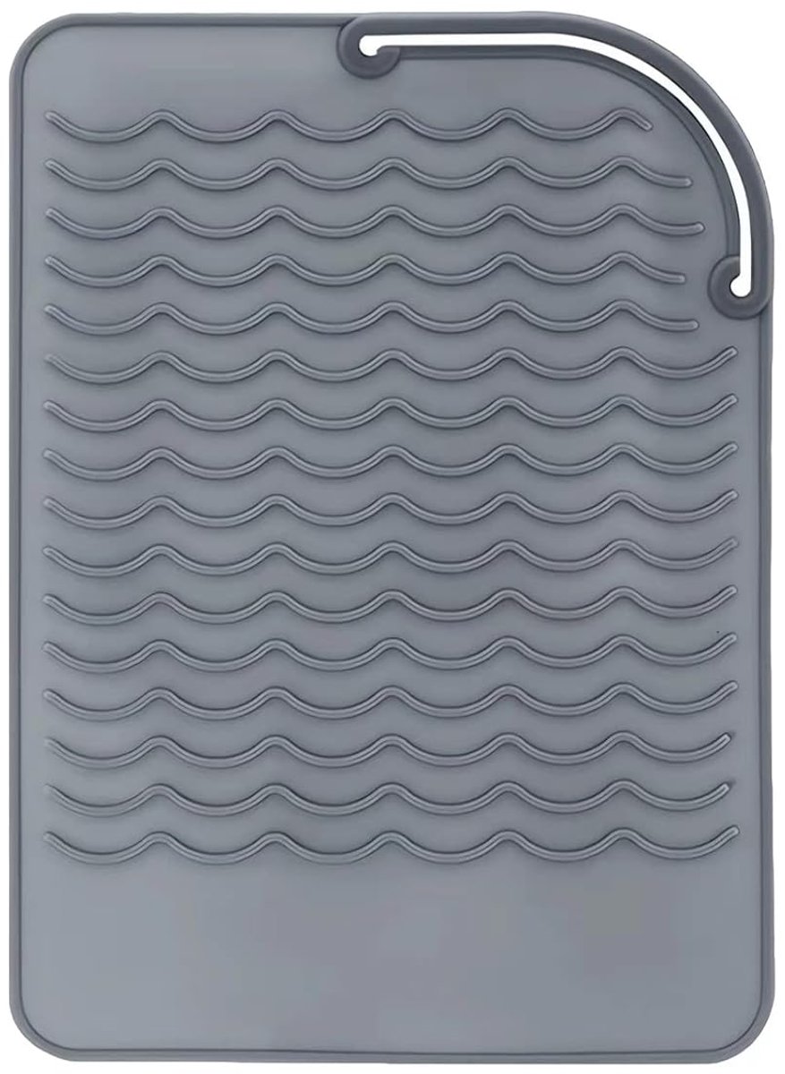 Stijltang mat - Krultang mat - Warmte Beschermend Mat - Heat Beschermer - Siliconen - Antislip - Haaraccessoires - Voor krultangen, stijltangen, stijltangen en hulpmiddelen voor haarstyling - 21*15,8 cm - Grijs