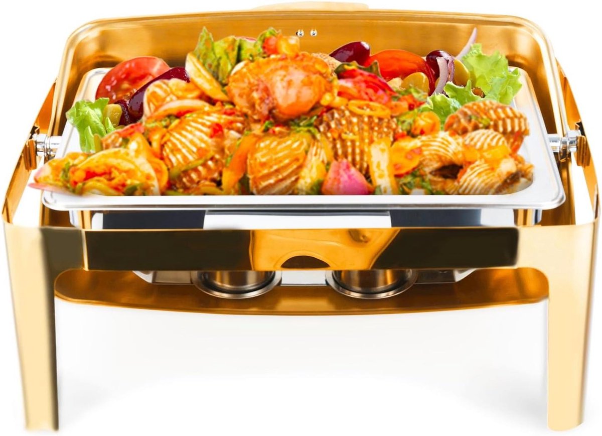 Yokawe Chafing Dish Buffet Dish 9L/300 oz, ronde catering voedselwarmer met zichtbaar deksel en houder, roestvrij staal schaven buffet warmers voor bruiloft 1 set