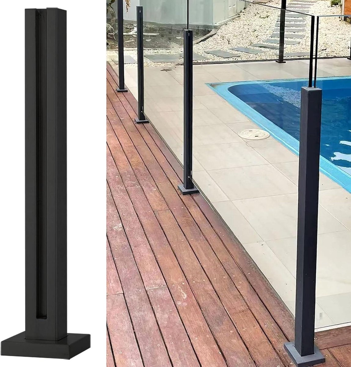 Glazen Balustrade Paal - Hekwerk Paal - Veilig Terras - Heavy Duty Staal - Hoogte 120cm - Grijs