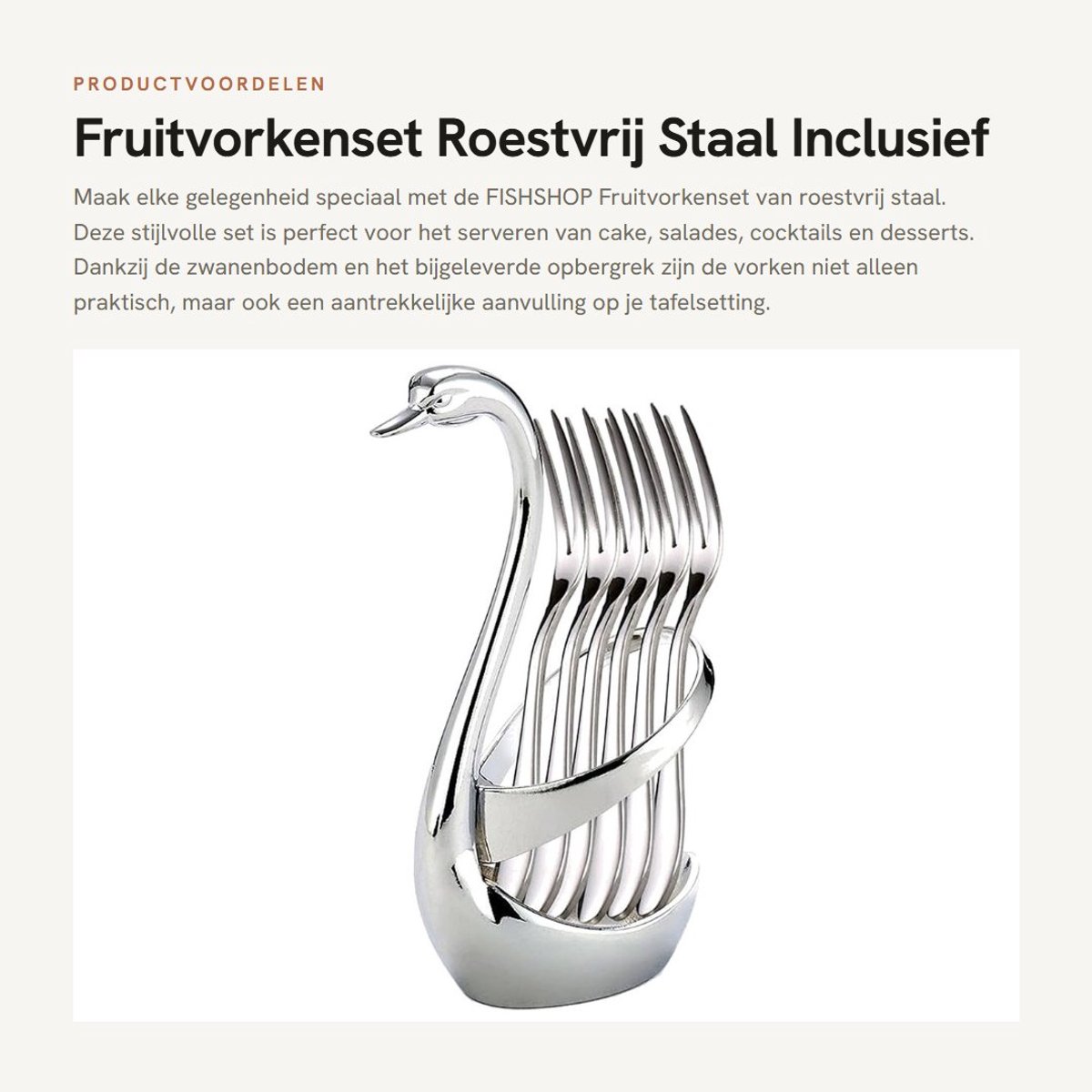 Dailygoods- Fruitvorkenset 6 Delig - Roestvrij Staal - Zwanenbodem - Serviesset - Hygiënisch - Comfortabel voor Kinderen - Bestekset