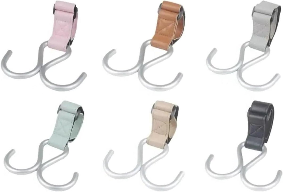 Kinderwagen Haken - Dubbele Haken - Handsfree Dragen - Eén Hand Bediening - 6 Stuks - Roze