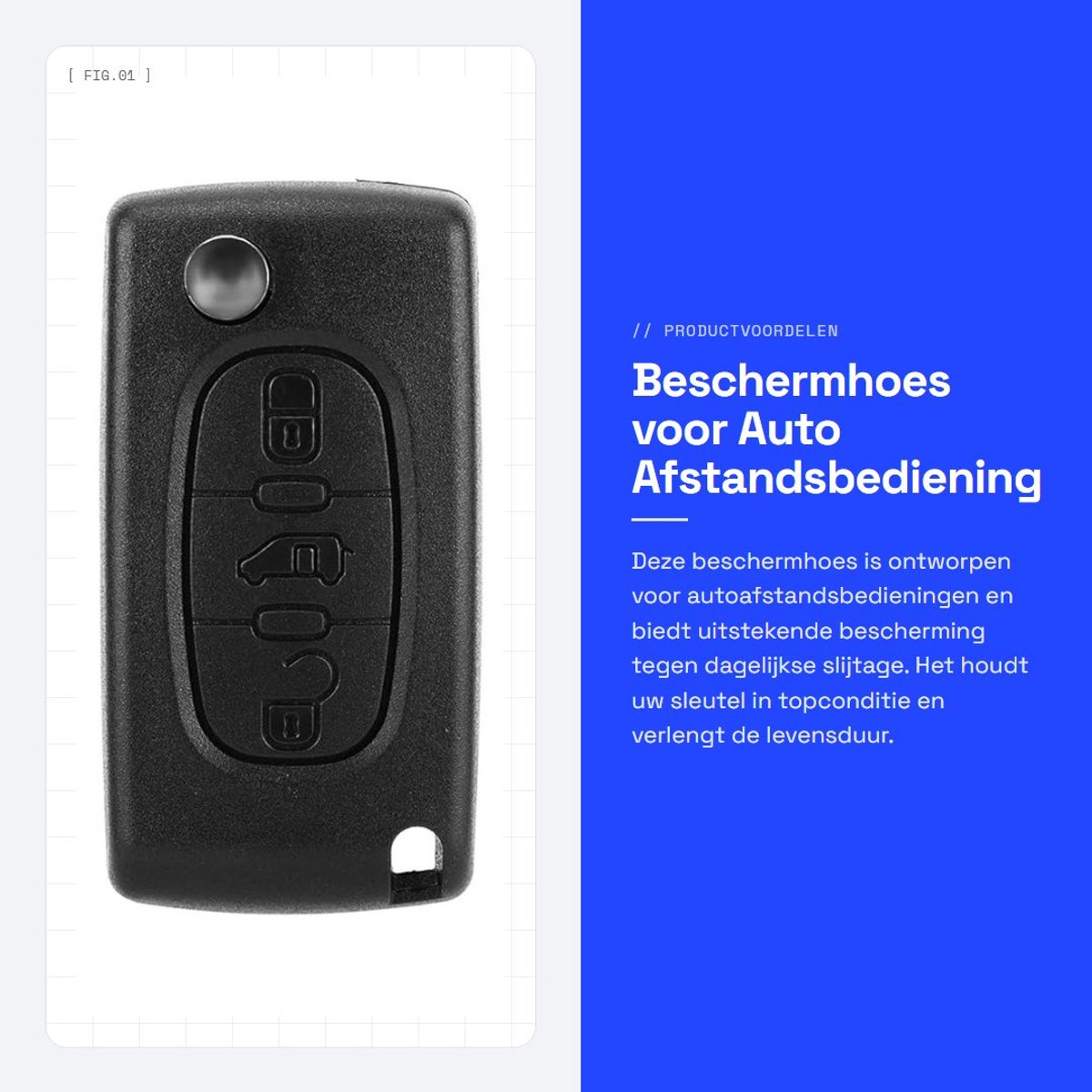 Dailygoods- Sleutelhanger Auto Beschermhoes - 3 Knop Sleutelhanger - Vervanging Sleutel - Compact Formaat - Bescherming tegen Slijtage - Houdt Sleutel als Nieuw - Autosleutelbehuizing