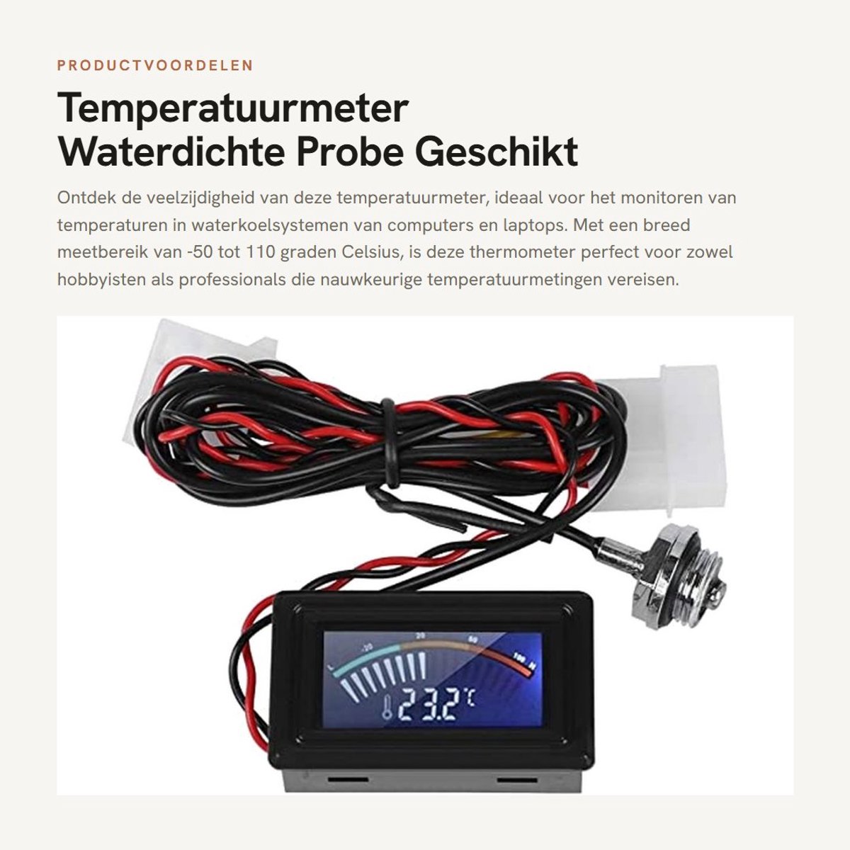 Dailygoods- Temperatuurmeter Waterdicht - Temperatuurmeter voor Computer - Temperatuurmeter Laptop - Temperatuurmeter met Sonde - Temperatuurmeter - Temperatuurbereik -50 tot 110 graden - Thermometer