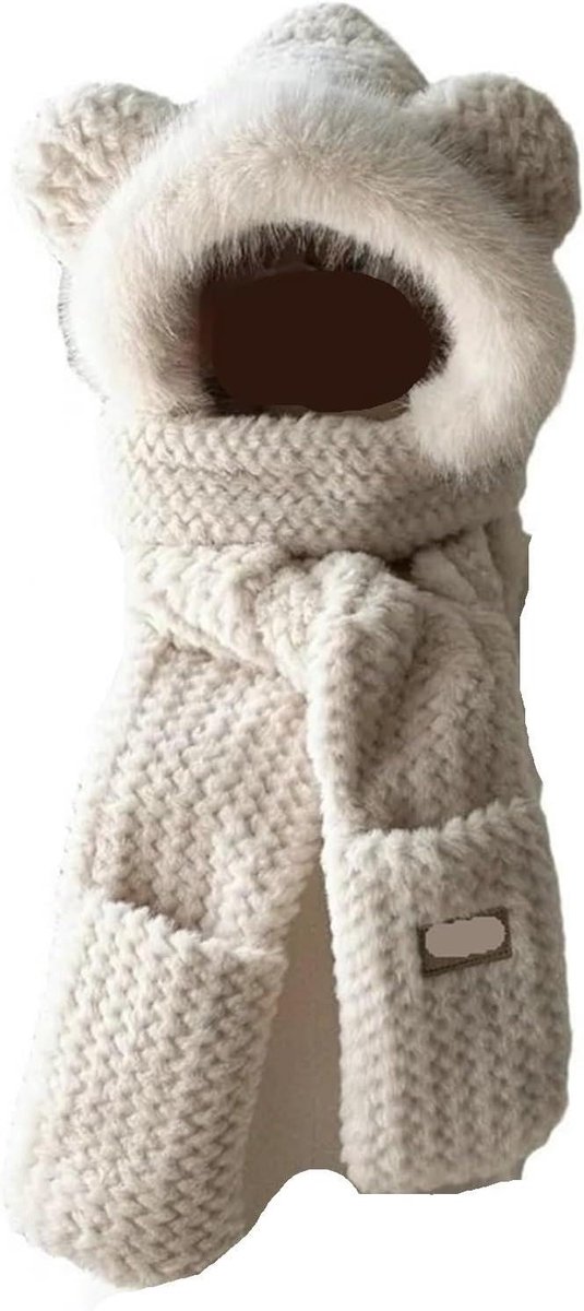 Hooded Sjaal Set - Hoed Sjaal Set - Warm Blijven - Pluizig Gebreid Materiaal - 2 Stuks