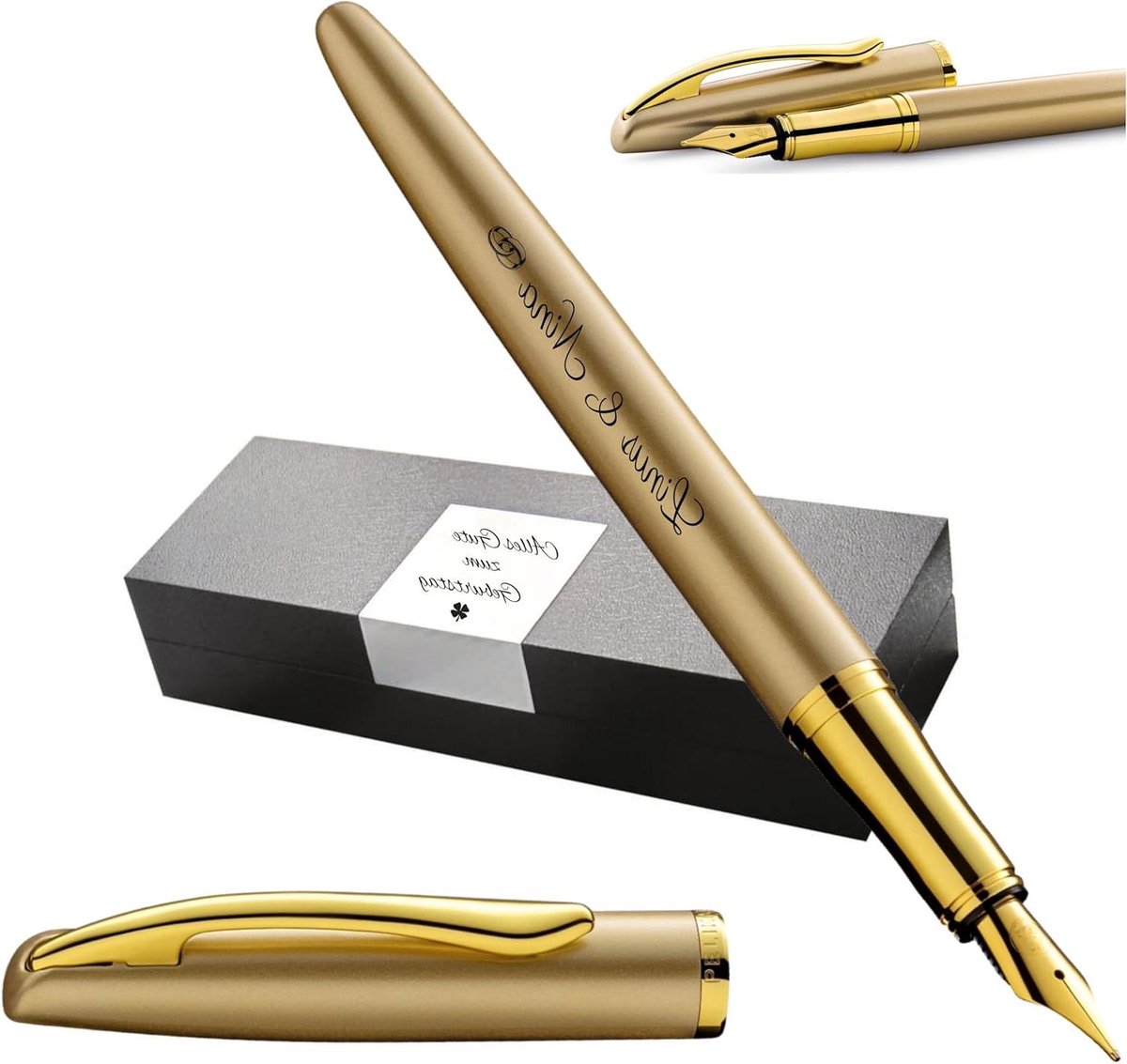 Elegante Vulpen - Schrijfgerei Metaal - Persoonlijk Cadeau - Met Gravure - Medium Punt - Goud Geel