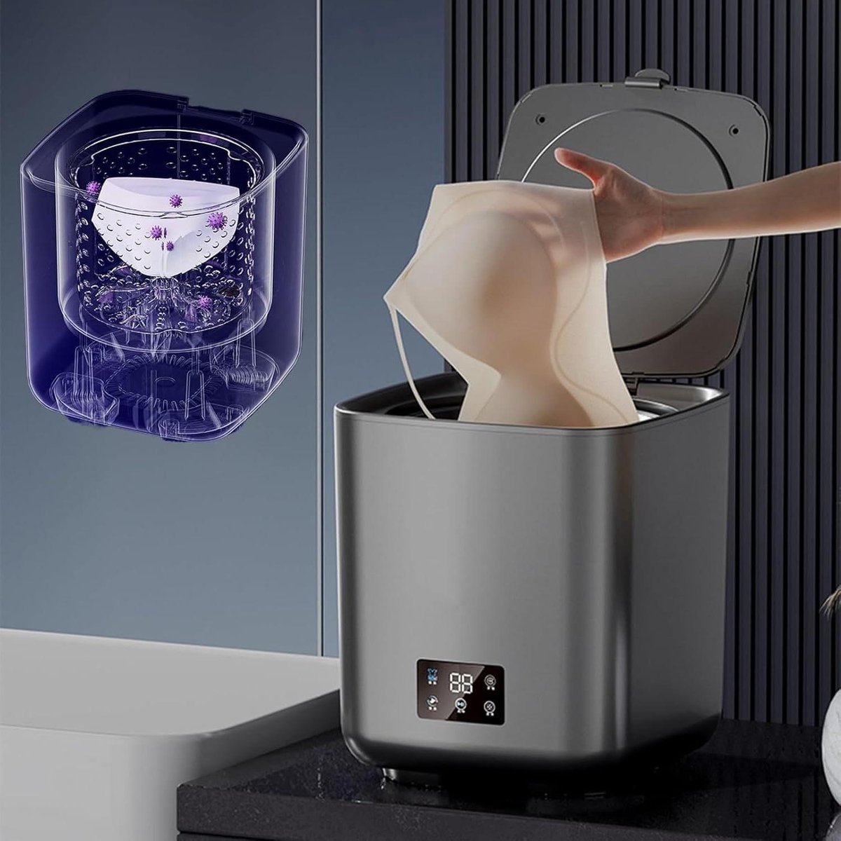 Mini Wasmachine Compacte Washer Snel Wassen Volautomatisch Schoonmaken 10L Capaciteit Zwart