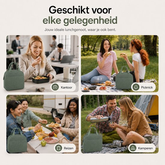 BOTC Koeltas - Lunchtas - 7 liter - Koeltasje - Geïsoleerde Koeltas - 25x21x14cm - Groen van BOTC — afbeelding 5