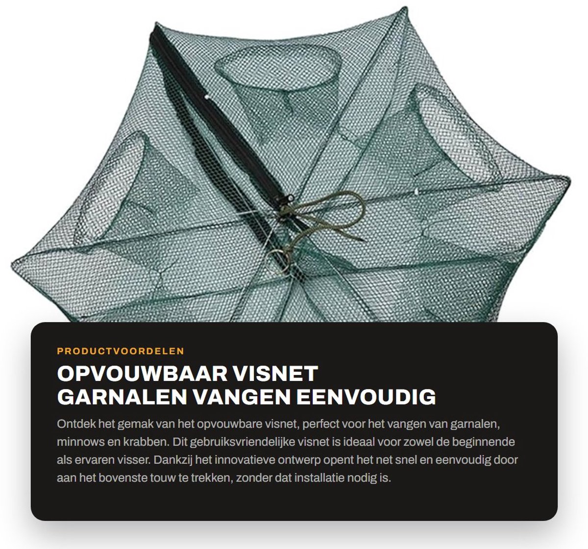 Dailygoods- Opvouwbaar Visnet - Nylon - Kreeftenfuik - Garnalen - Krabben - Eenvoudig te bedienen - Zes ingangen - Sterk en stabiel - Visval
