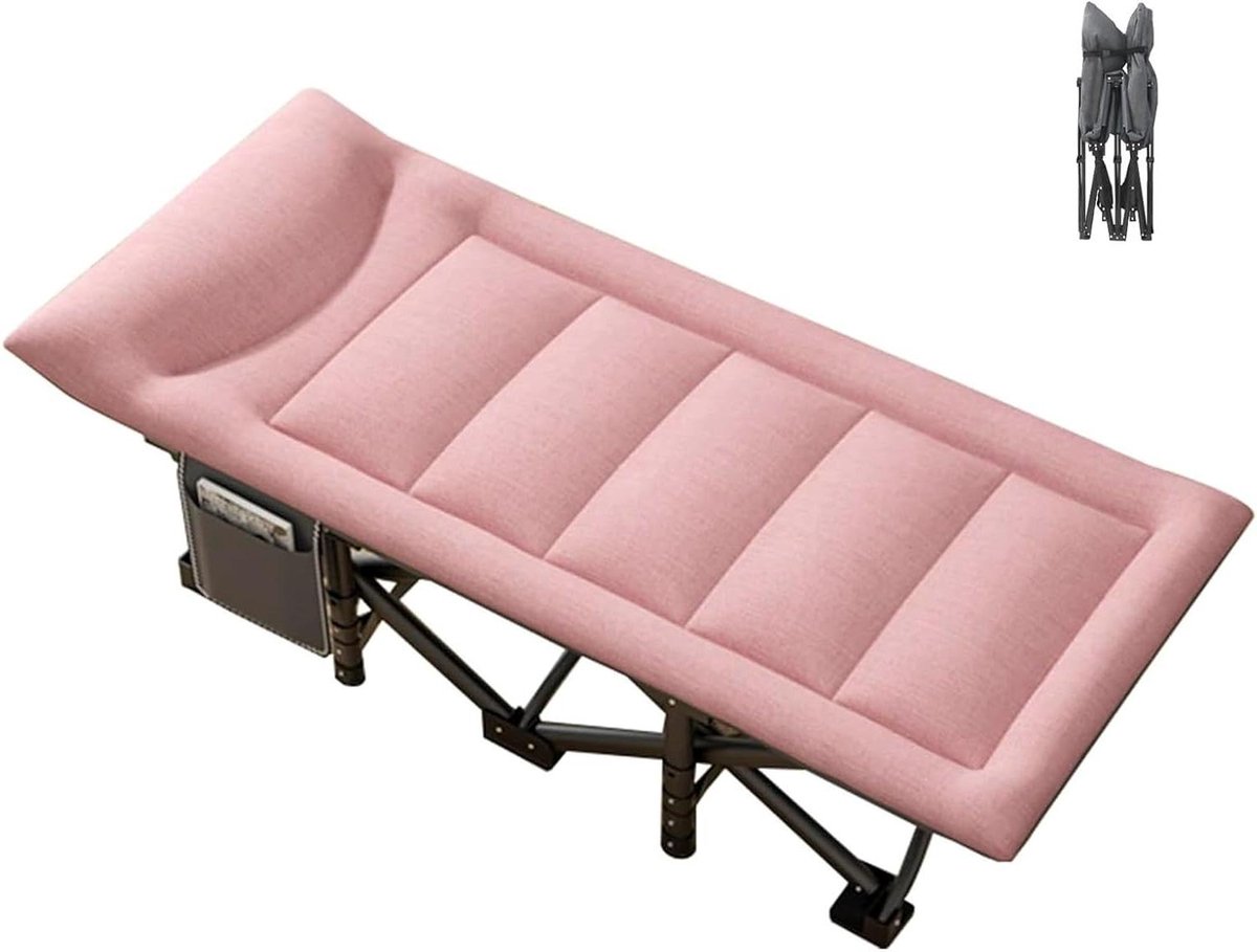 Opvouwbaar campingbed - Kampeerbed met matras - Buiten ontspannen - Inclusief zijtas - 190 x 70 cm - Roze