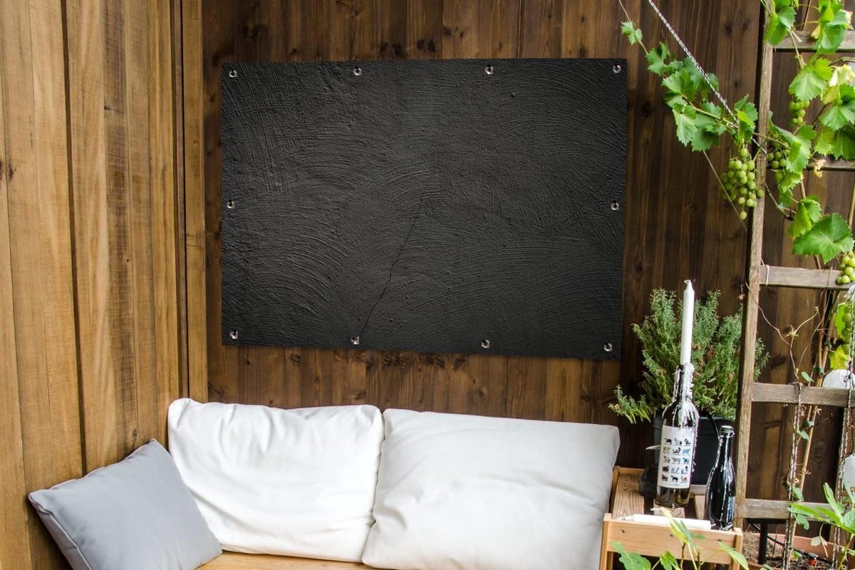 Tuinposter Beton - Tuindoek Buiten - Tuin Decoratie - UV Bestendig Zeil - 120x90 cm - Zwart