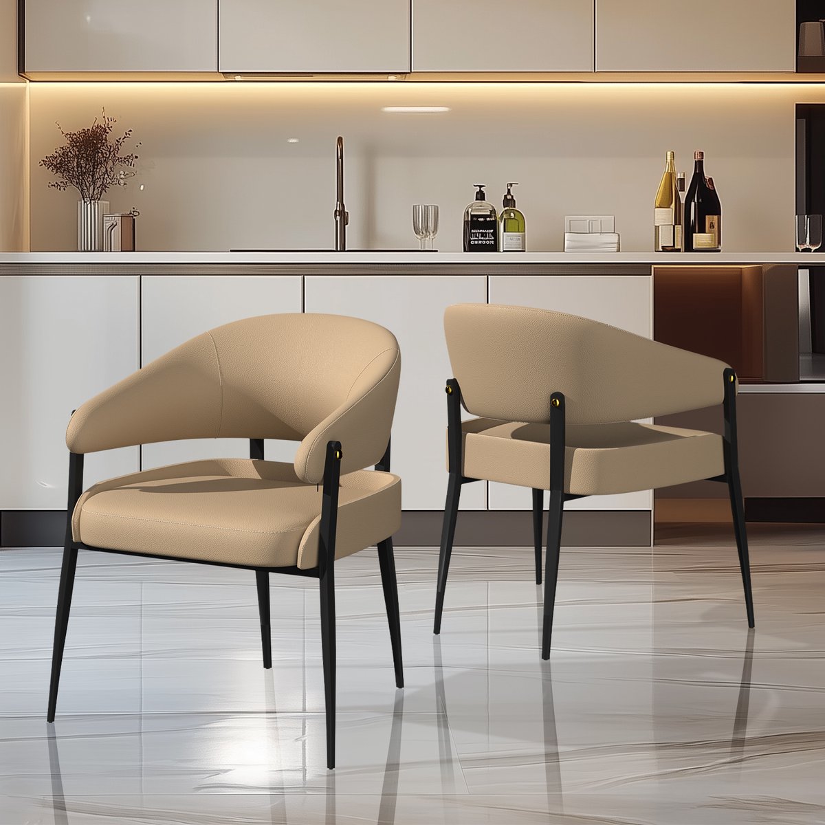 FATIVO Eetkamerstoelen - Set Van 2 - Eetkamerstoel - Modern Design Eettafelstoel - Microfi